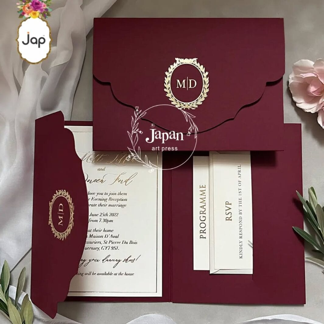 Maroon Luxe Pocket Invite