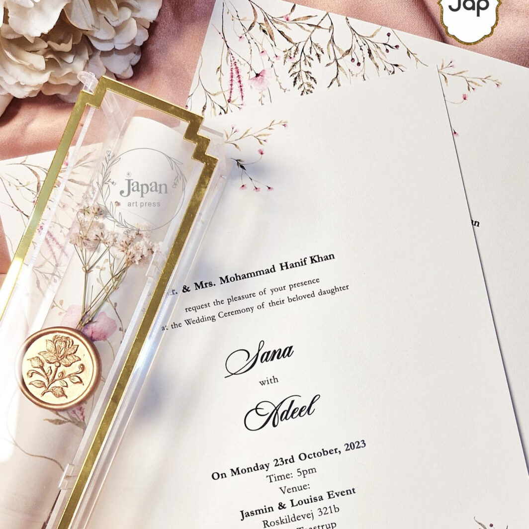 Acrylic Boxed Floral Scroll Invitation