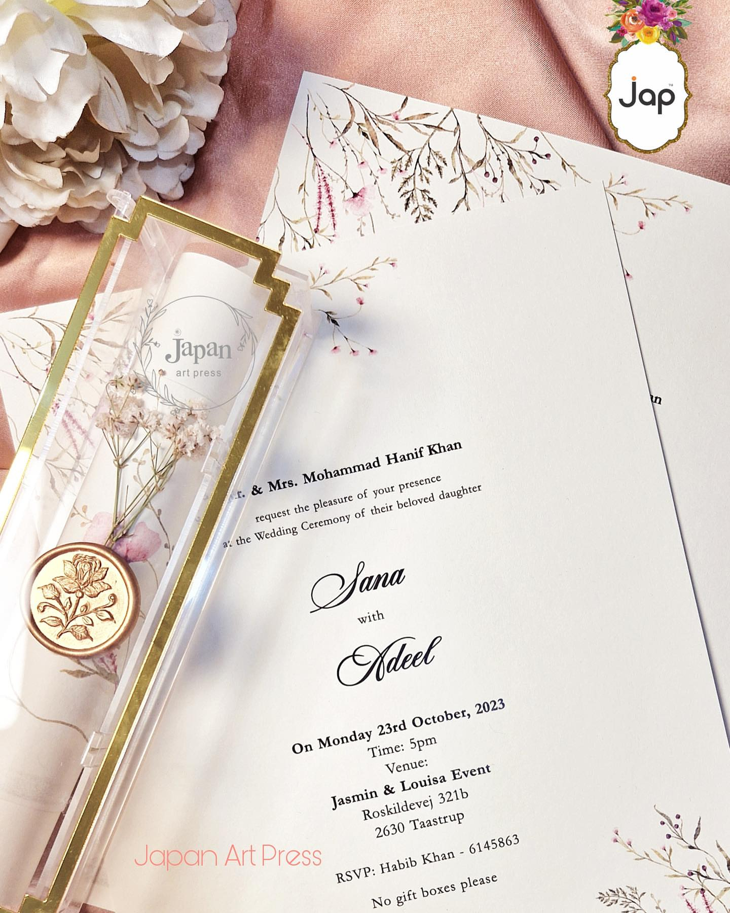 Acrylic Boxed Floral Scroll Invitation