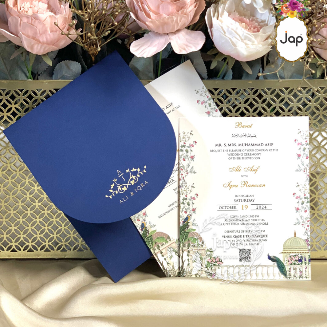 Midnight Blue Monogram Invitation