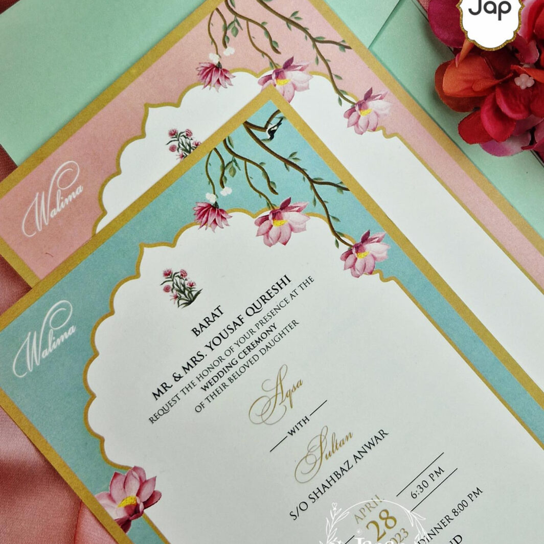 Pastel Mint Pink Mughal Arch Invitation
