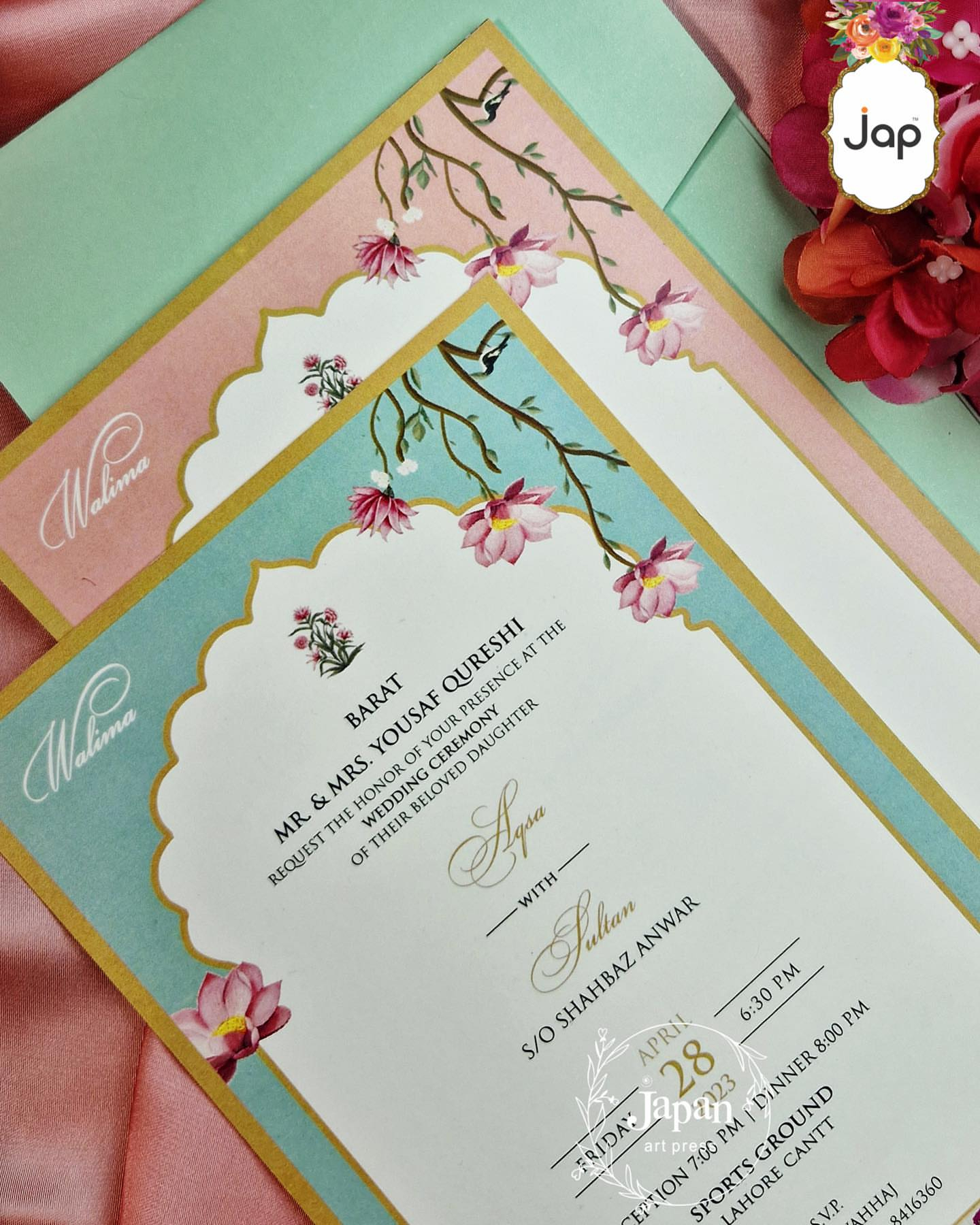 Pastel Mint Pink Mughal Arch Invitation