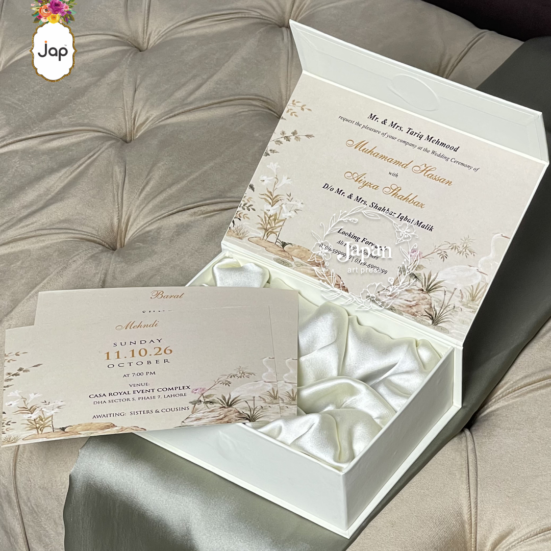 Ivory Botanical Floral Box Wedding Card - Image 2